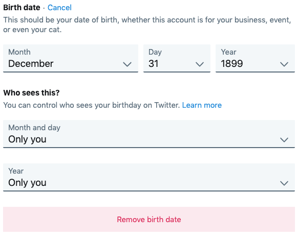 Twitter birth date