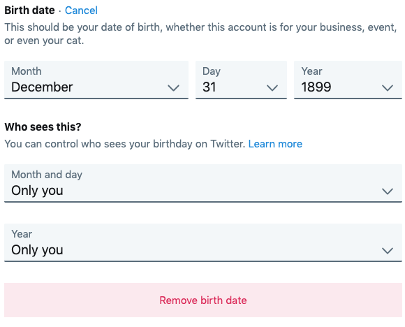 hide birthday on twitter