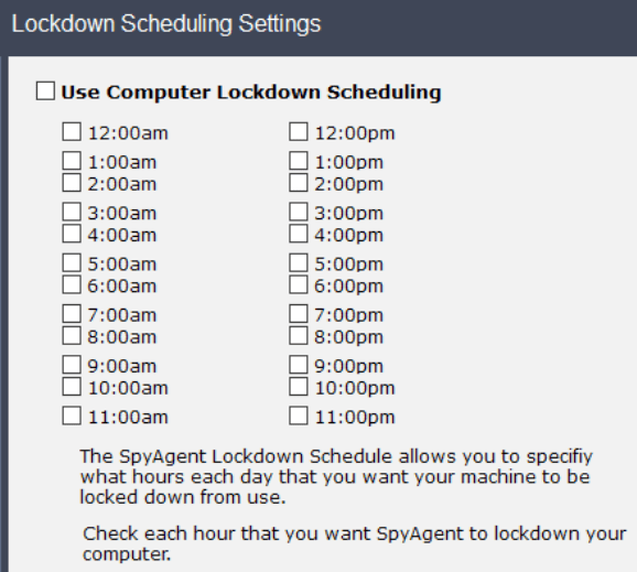 SpyAgent Lockdown Scheduling Settings
