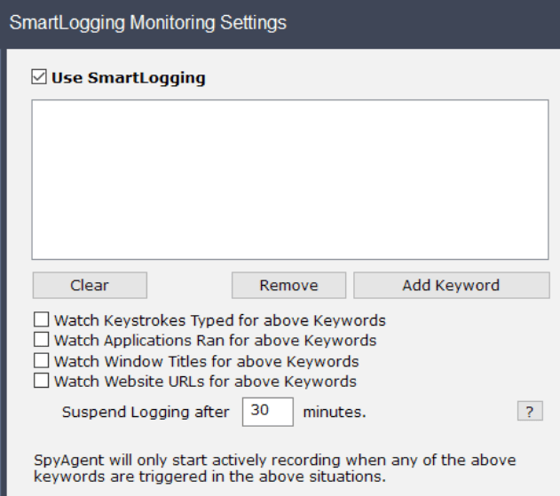 SpyAgent SmartLogging Monitoring Settings